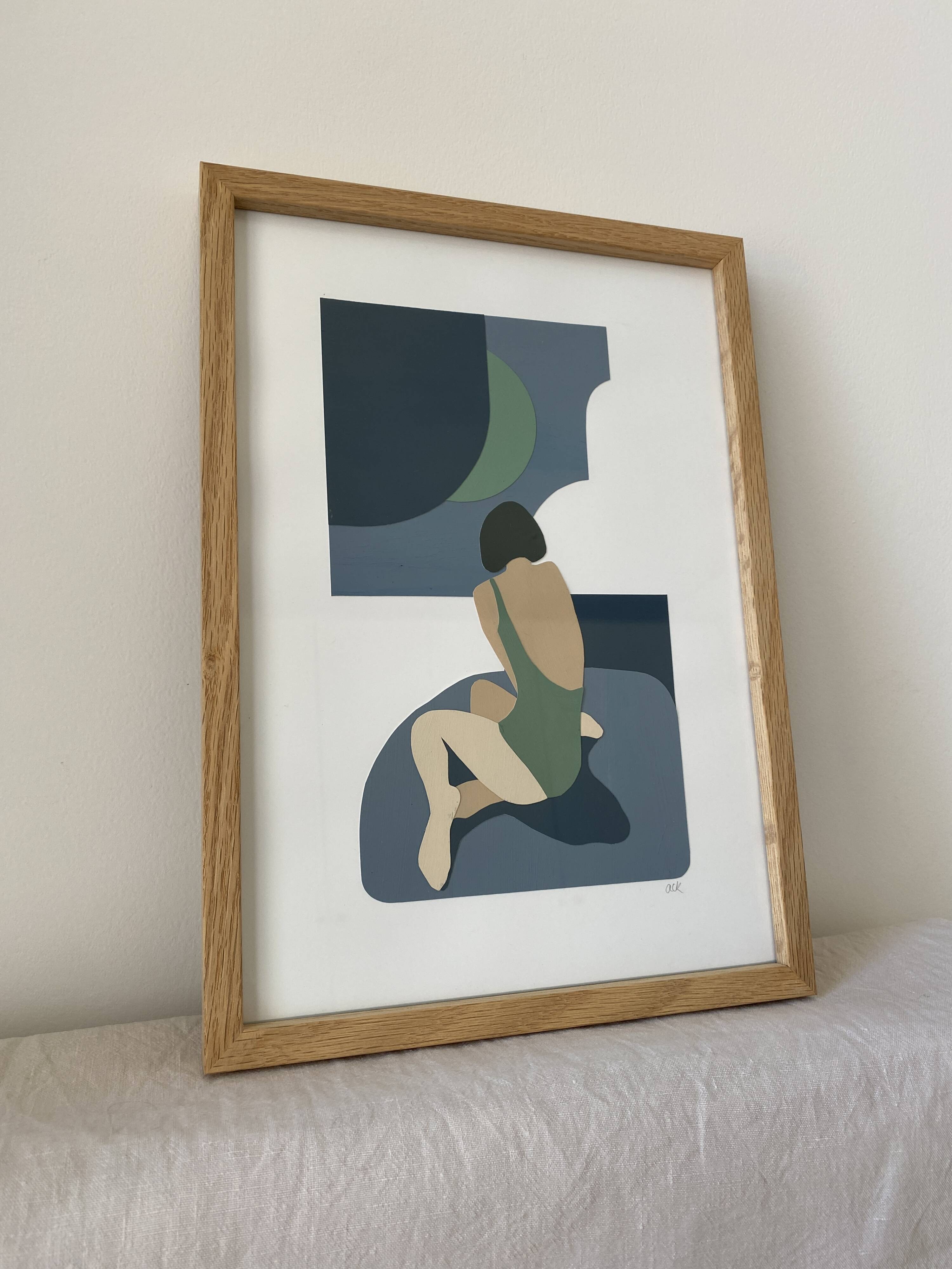 Original painting - blue moon - framed - signed ackeogh