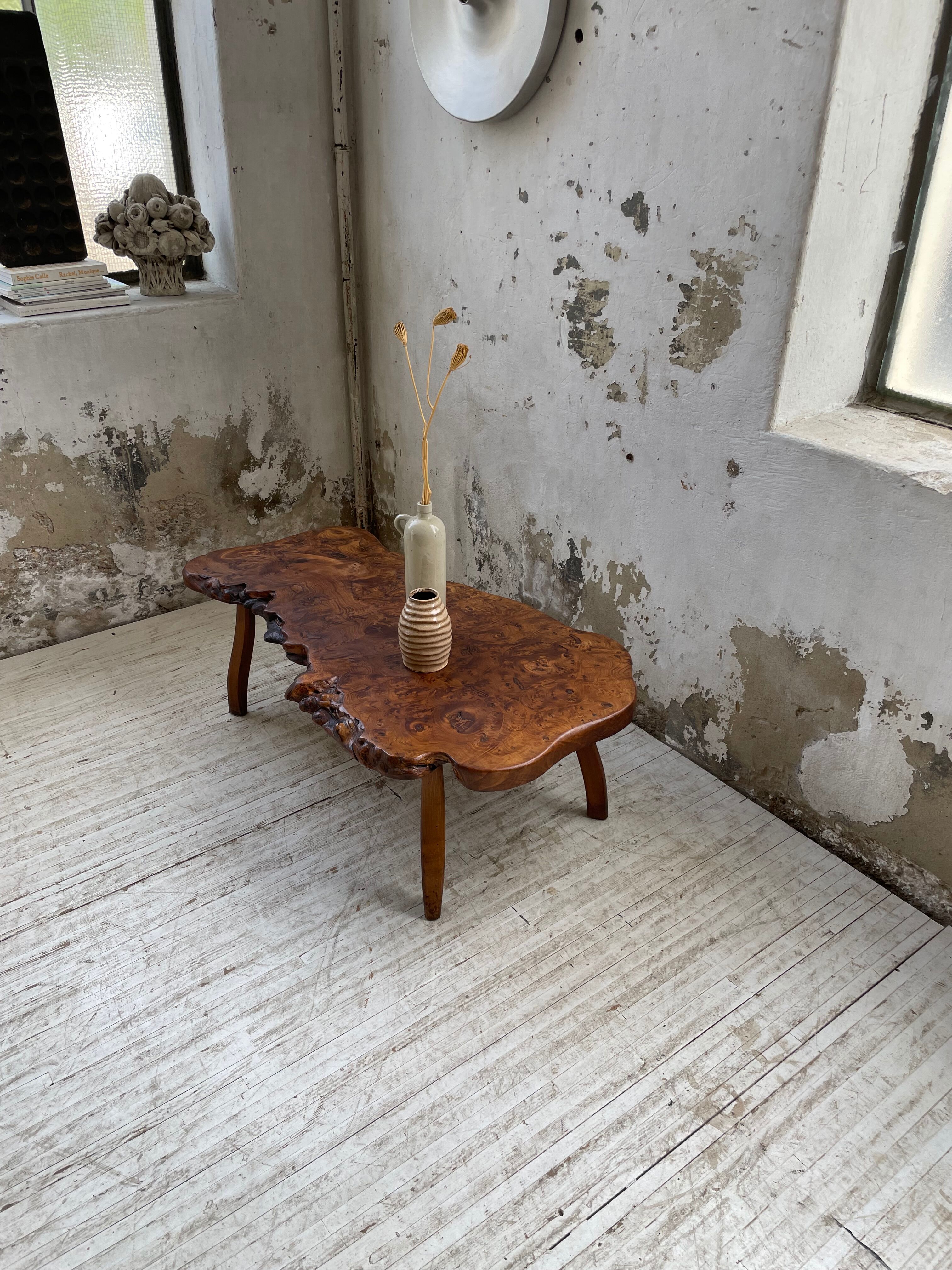 Solid free-form elm coffee table
