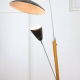 Mid-century italian aluminum & wood floor lamp with reflector