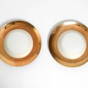 Pair of Mid Century wall or ceiling lamps made of glass with copper-plated