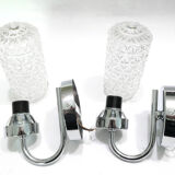 Pair of 1970 chrome metal wall light and molded glass globes.