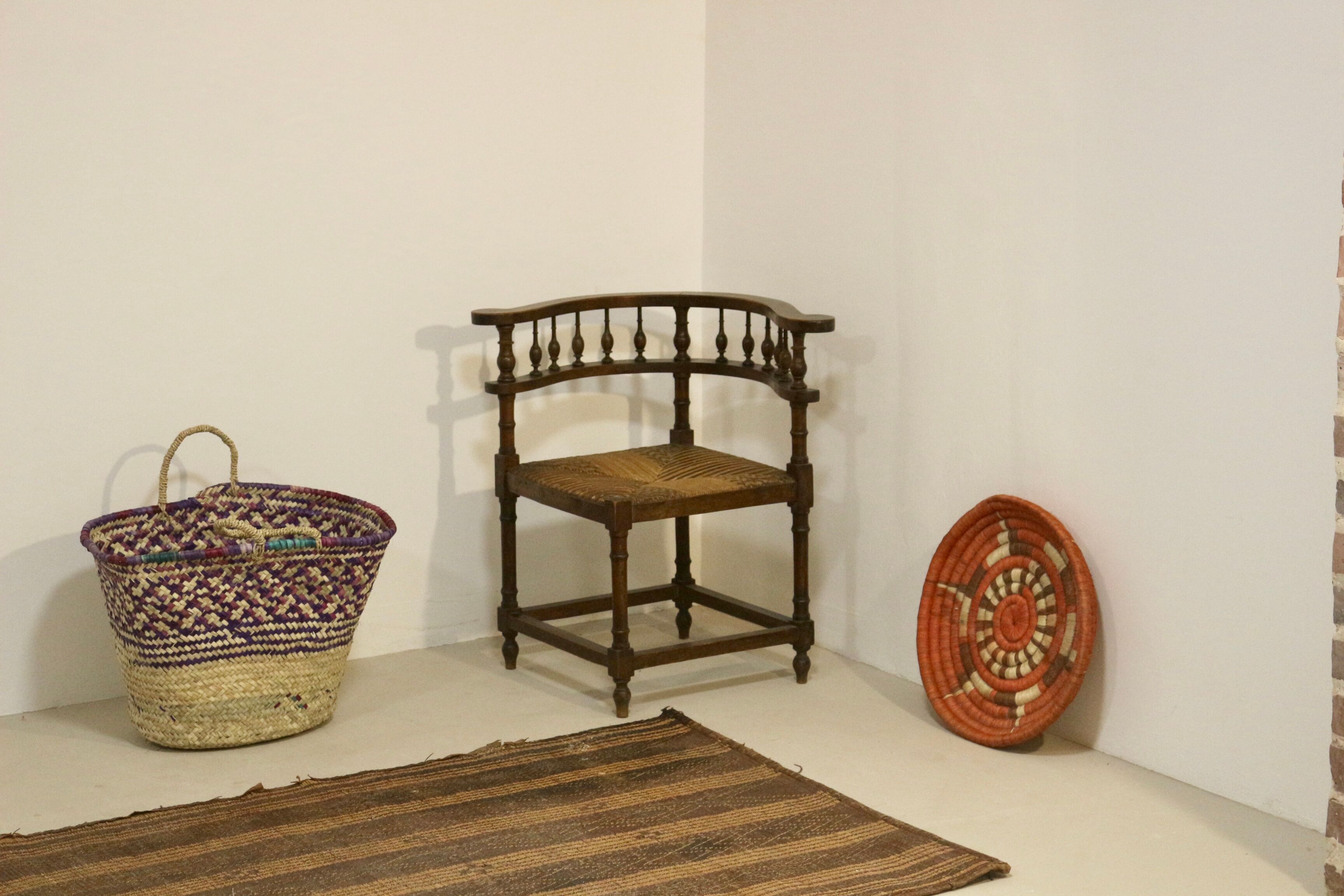 Vintage corner chair, sculpted backrest 1940