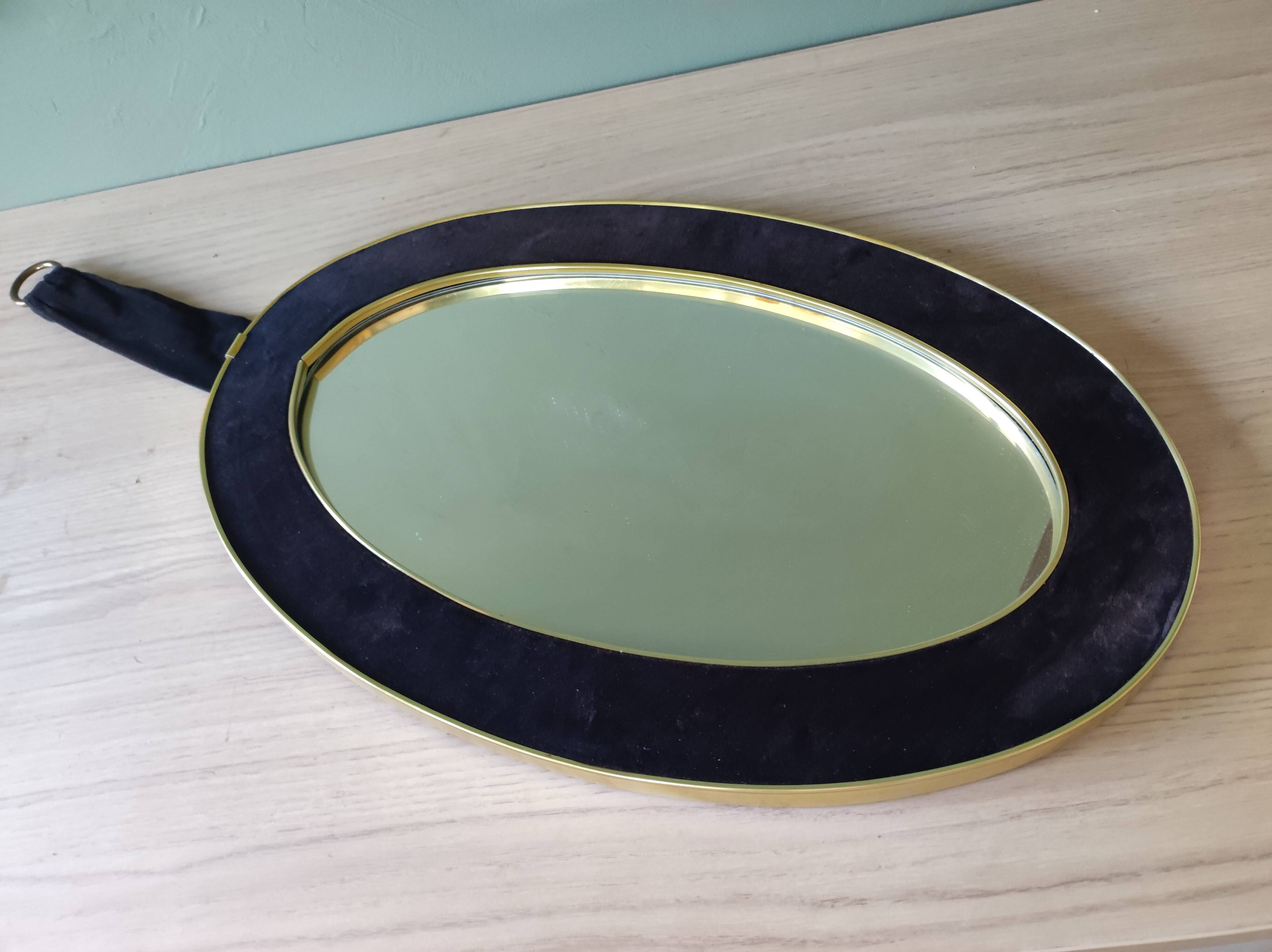 Oval mirror gilded frame margin felt black vintage