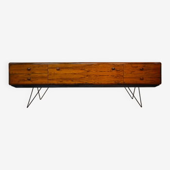 Low Scandinavian teak and metal sideboard