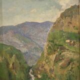 Painting Italian signed landscape from the 50s