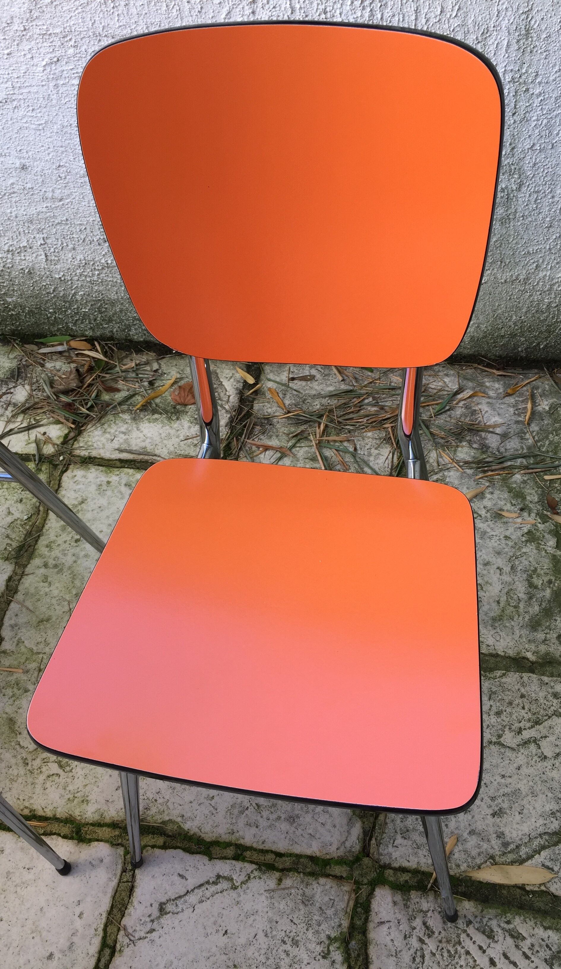 Set of 6 vintage orange formica chairs, 70s