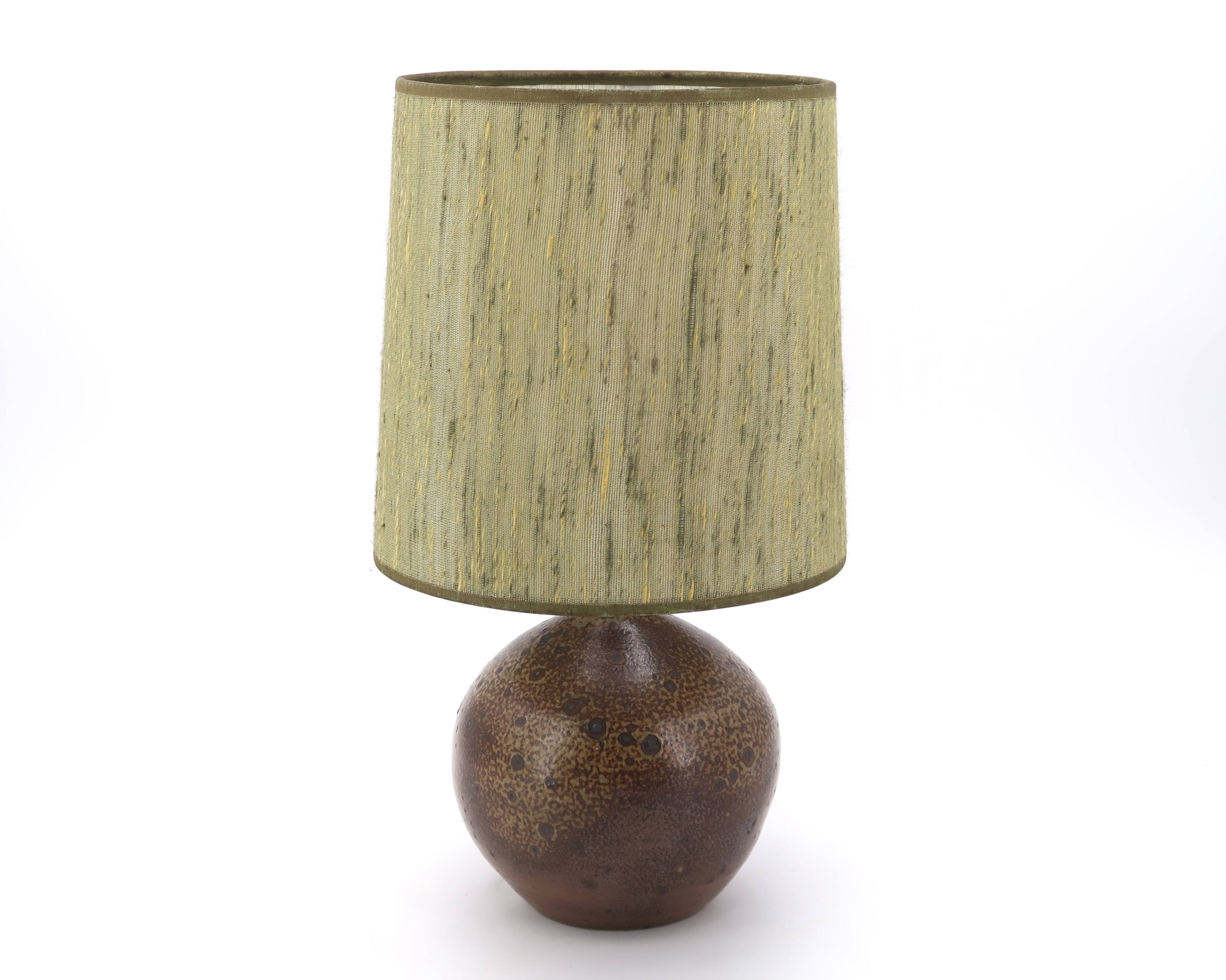 Stoneware lamp by Michel Dumont, green lampshade, 1970s