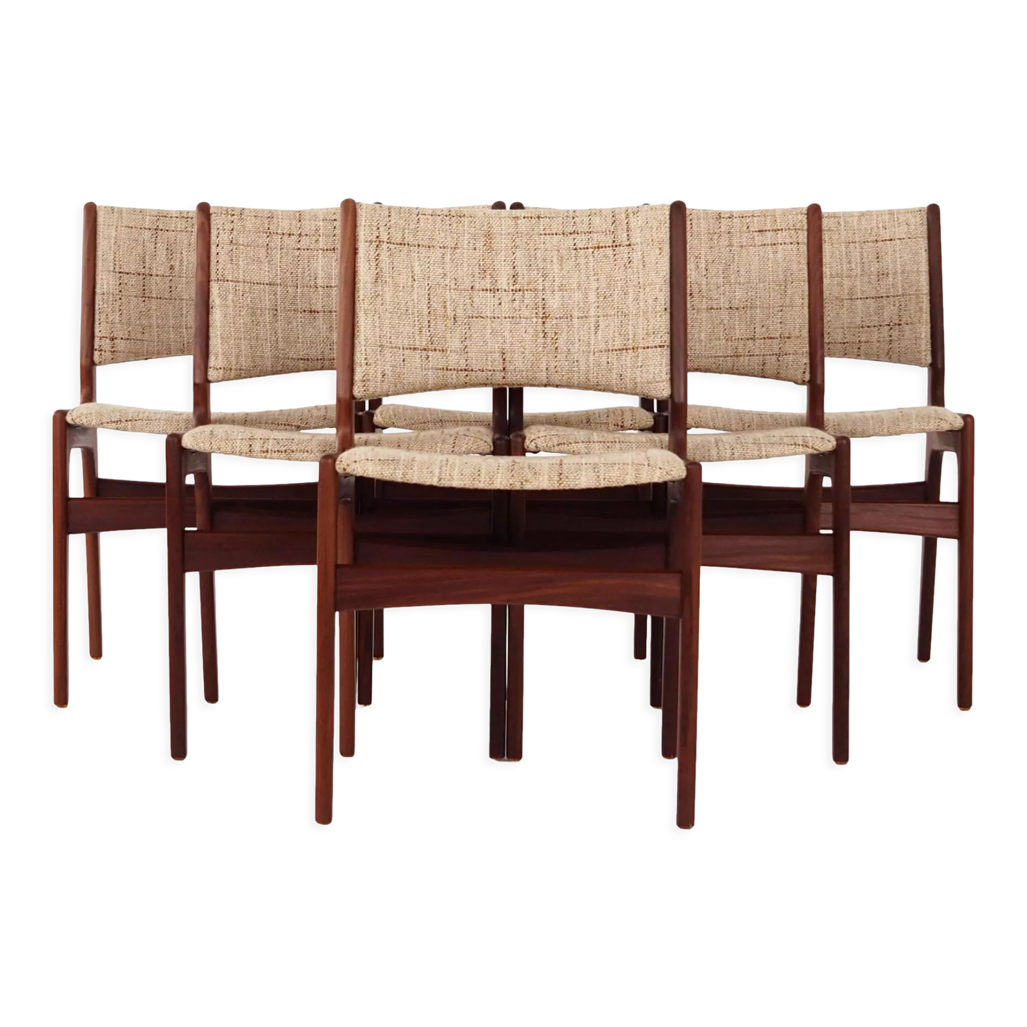Six chairs by Henning Kjaernulf design, 70s design