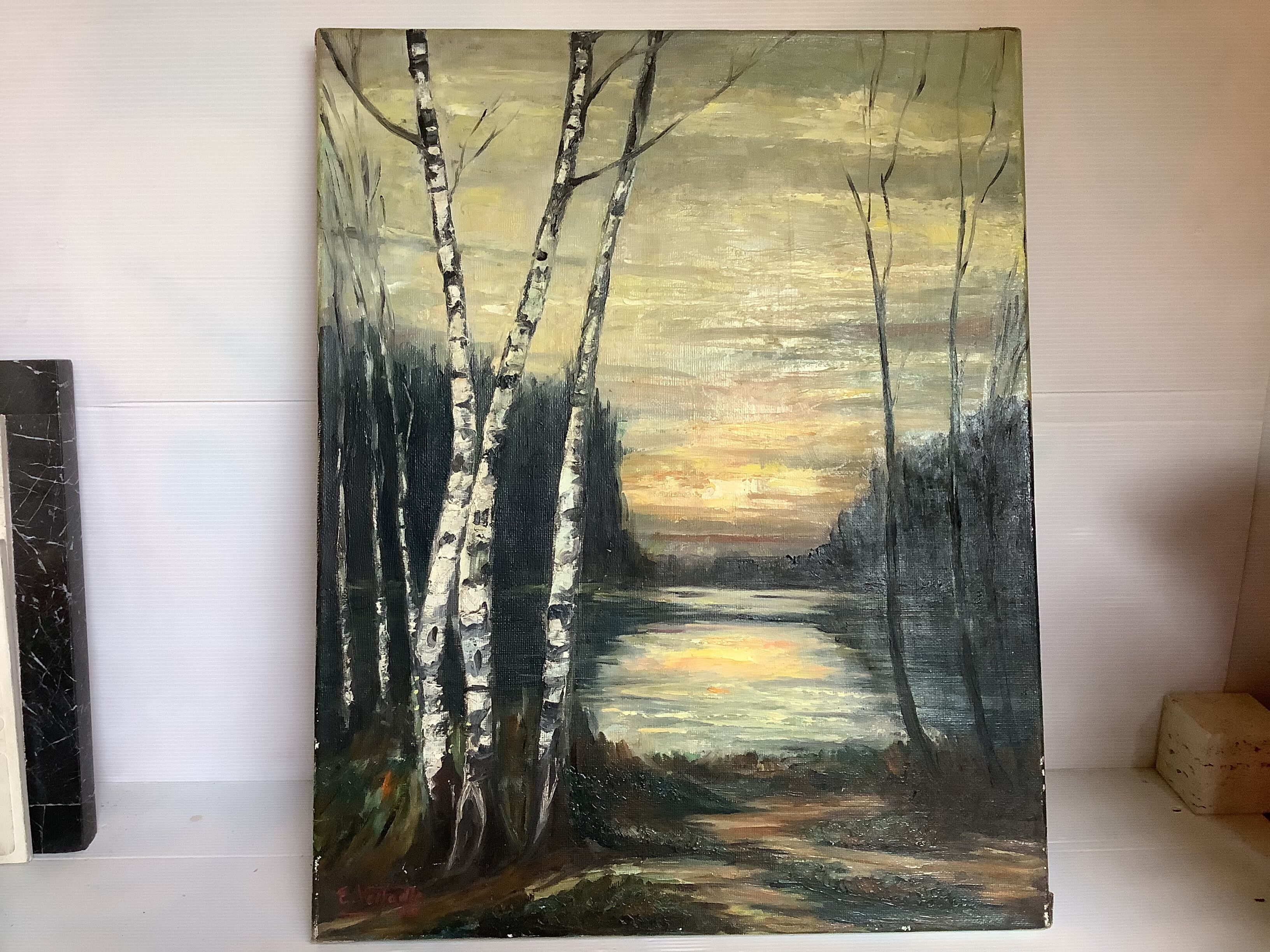 Tableau coucher de soleil huile sur toile signée