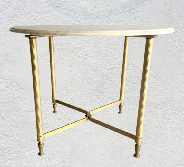 Table basse ronde marbre et métal doré 1960-70
