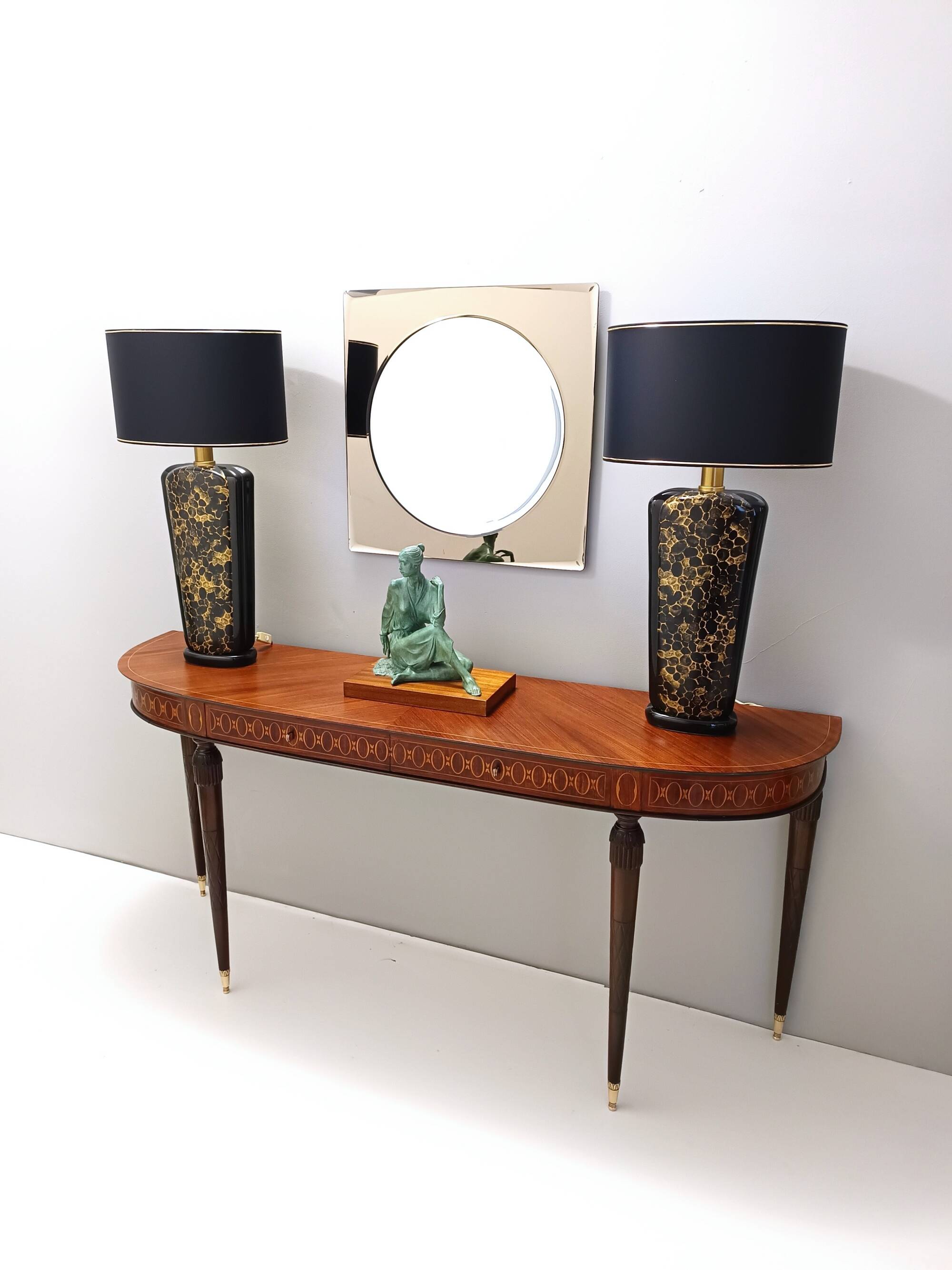 Lampes de table en céramique émaillée noir et or postmodernes, Italie années 1980