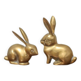 Pair of brass rabbit, rabbit statue, brass animal, rabbit figurine, collection, rabbit, brass rabbit
