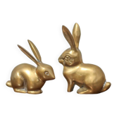 Pair of brass rabbit, rabbit statue, brass animal, rabbit figurine, collection, rabbit, brass rabbit