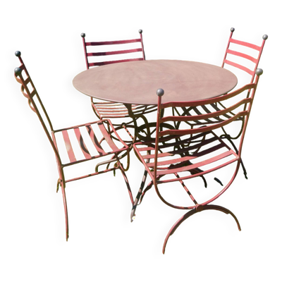 Table jardin + 4 chaises fer forgé