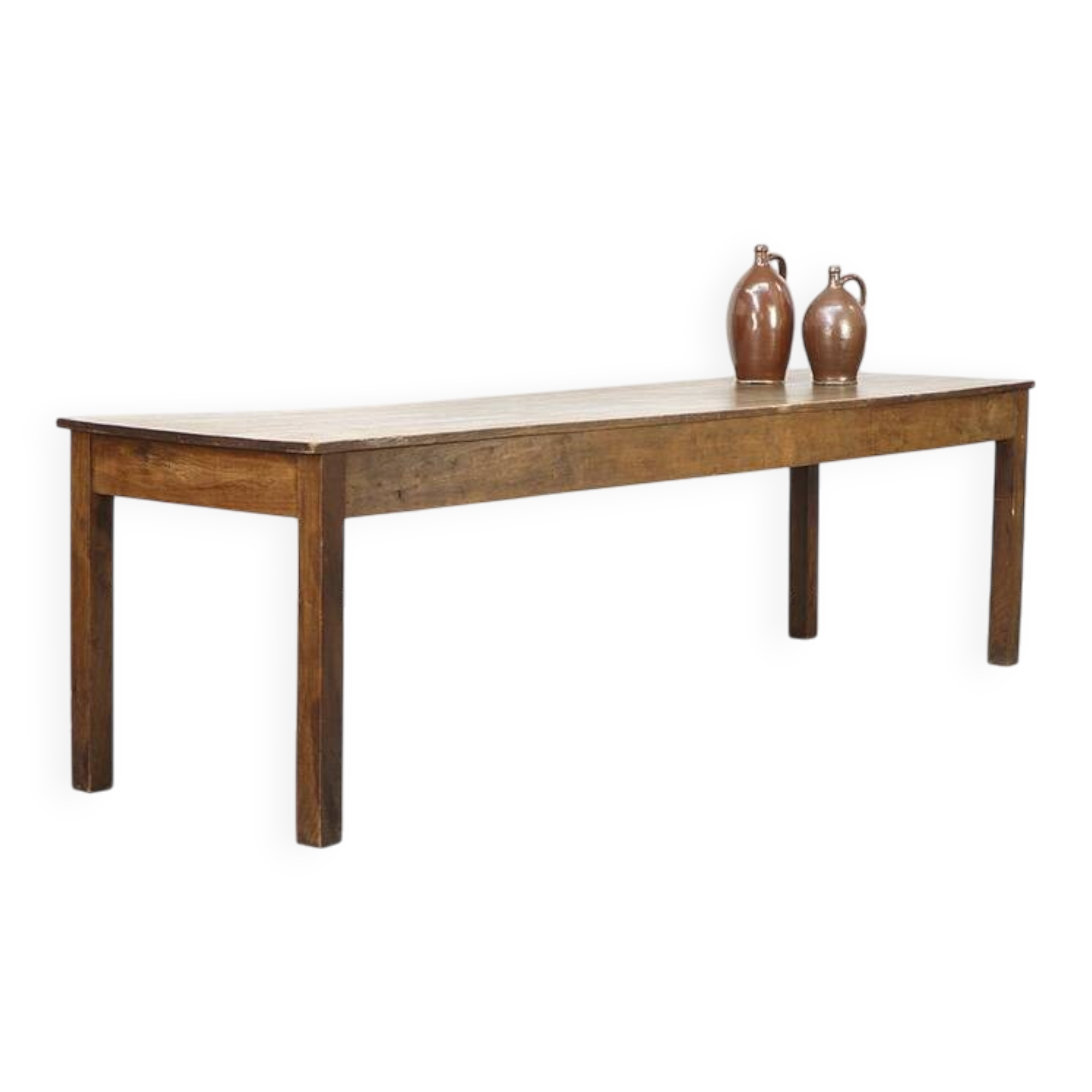 Long Antique Rustic Farmhouse Dining Table from Oak