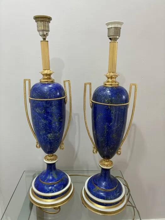 Giulia Mangani Table Lamps — Cobalt Porcelain & Brass, Pair 1990s