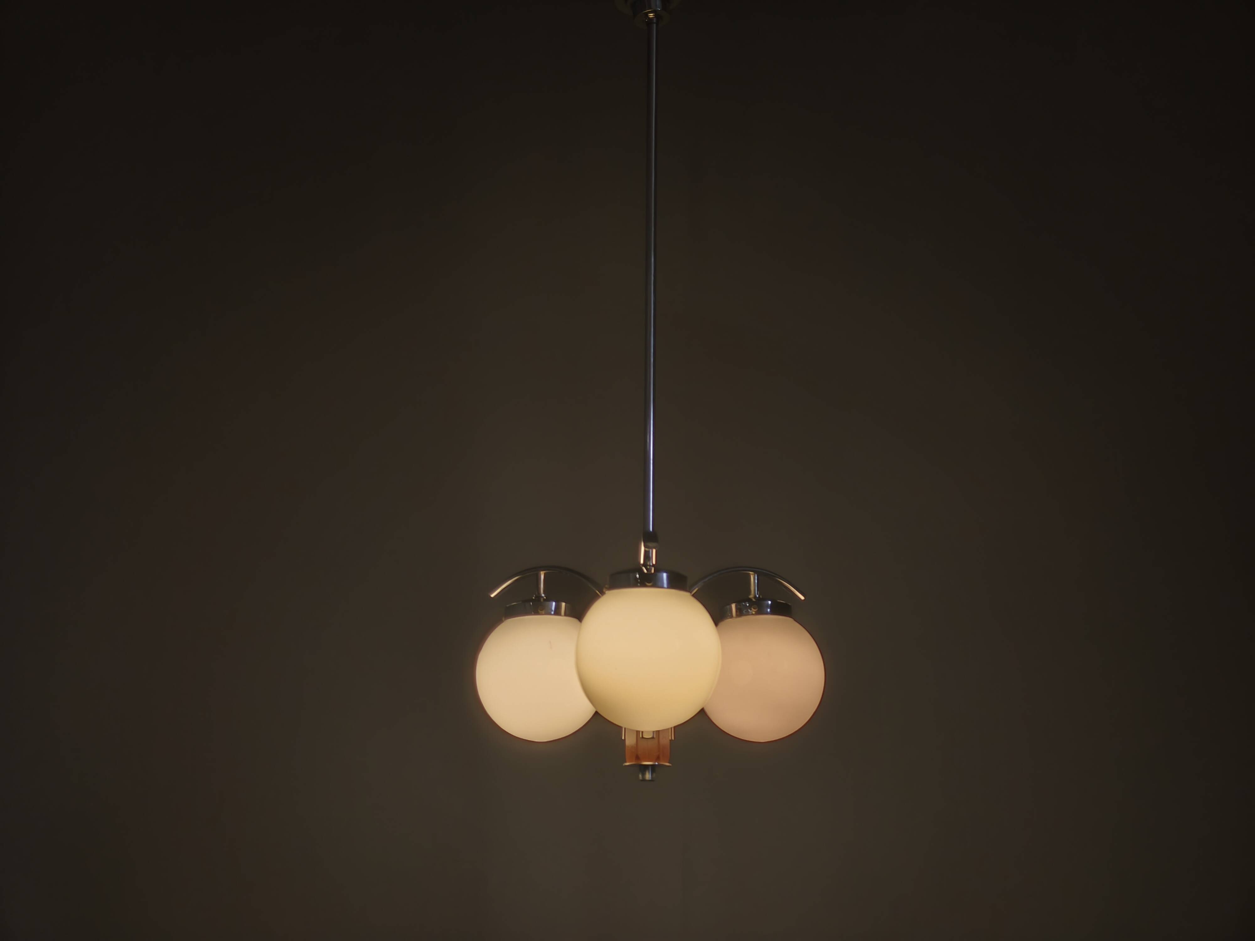 Art Deco Chandelier, Chrome, Walnut & Glass, 1930s