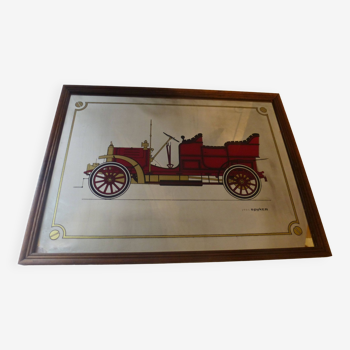 Miroir sérigraphié voiture ancienne "1906 Spyker" vintage années 1970