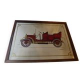 Screen-printed mirror of old car "1906 Spyker" vintage 1970s