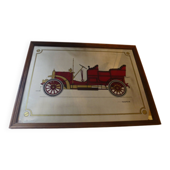 Screen-printed mirror of old car "1906 Spyker" vintage 1970s