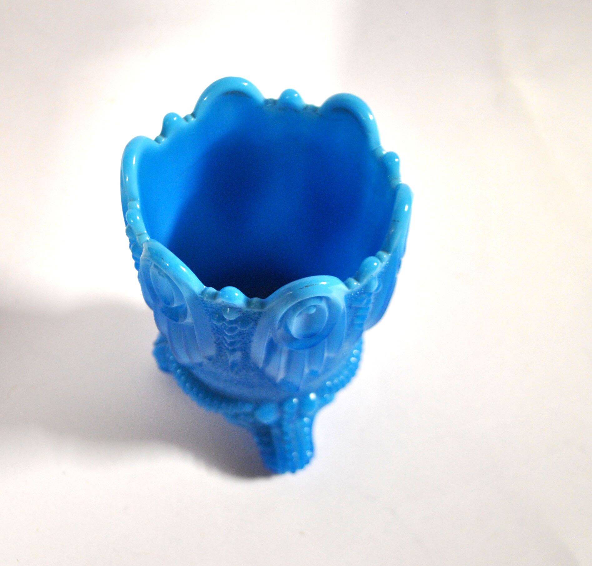 Portieux Gothic opaline goblet candle holder in blue opaline signed - 1910