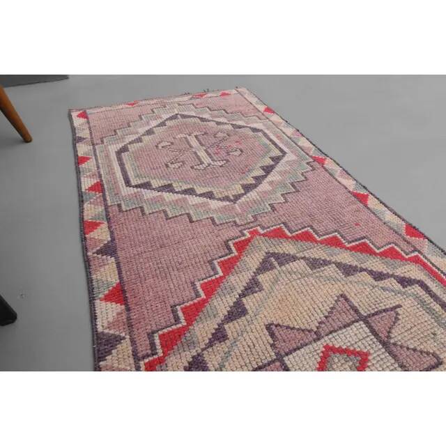 1970s Turkish hand-knotted wool cotton pink runner rug 94x335