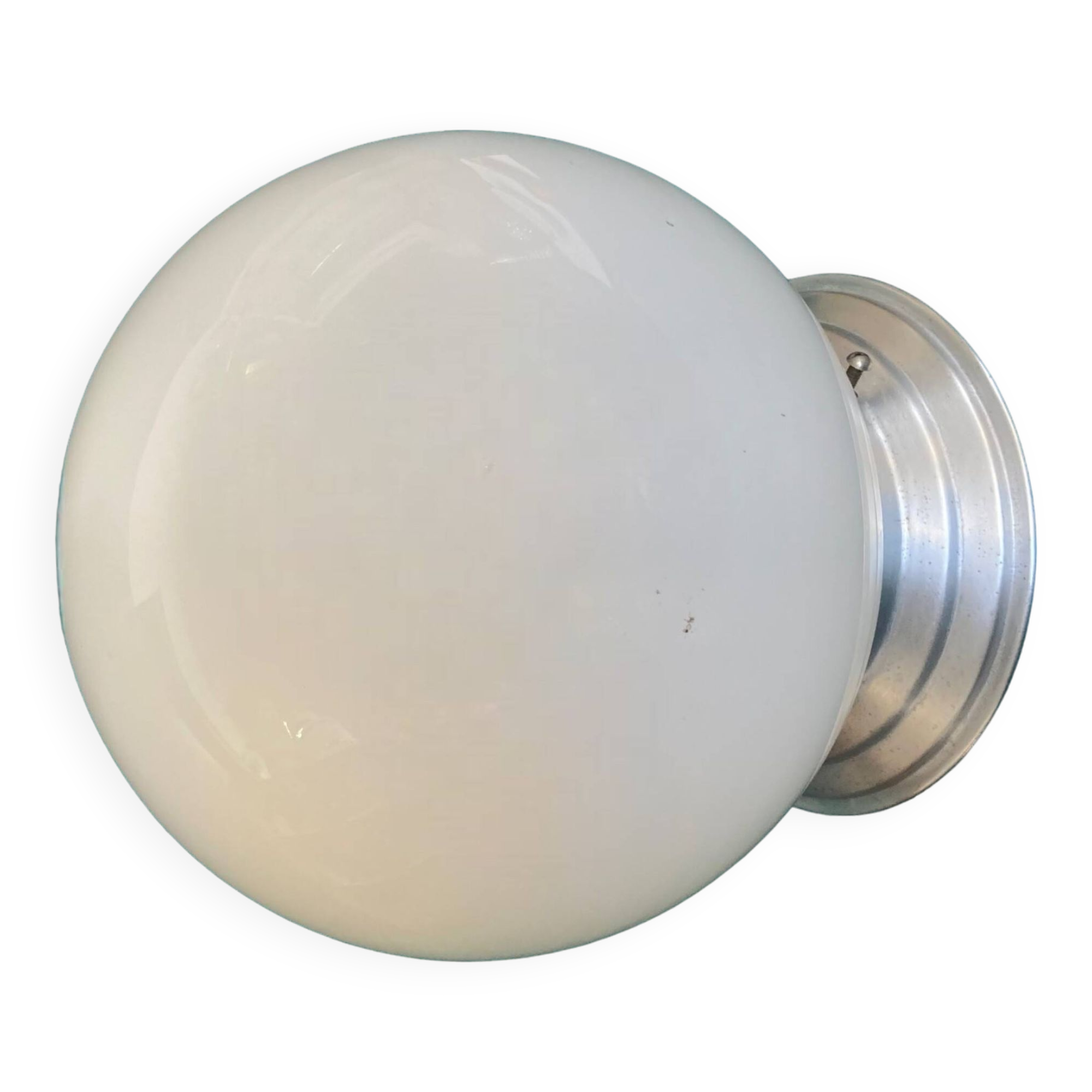 Old globe in opaline vintage wall or ceiling light diameter 20 cm and aluminum base LAMP-7050