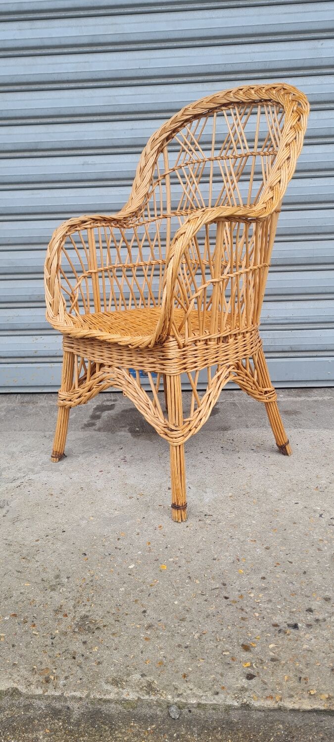 Fauteuil en rotin et osier vintage