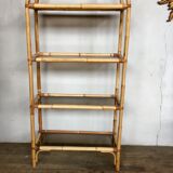 Library in burr rattan wicker natural bamboo old 1950