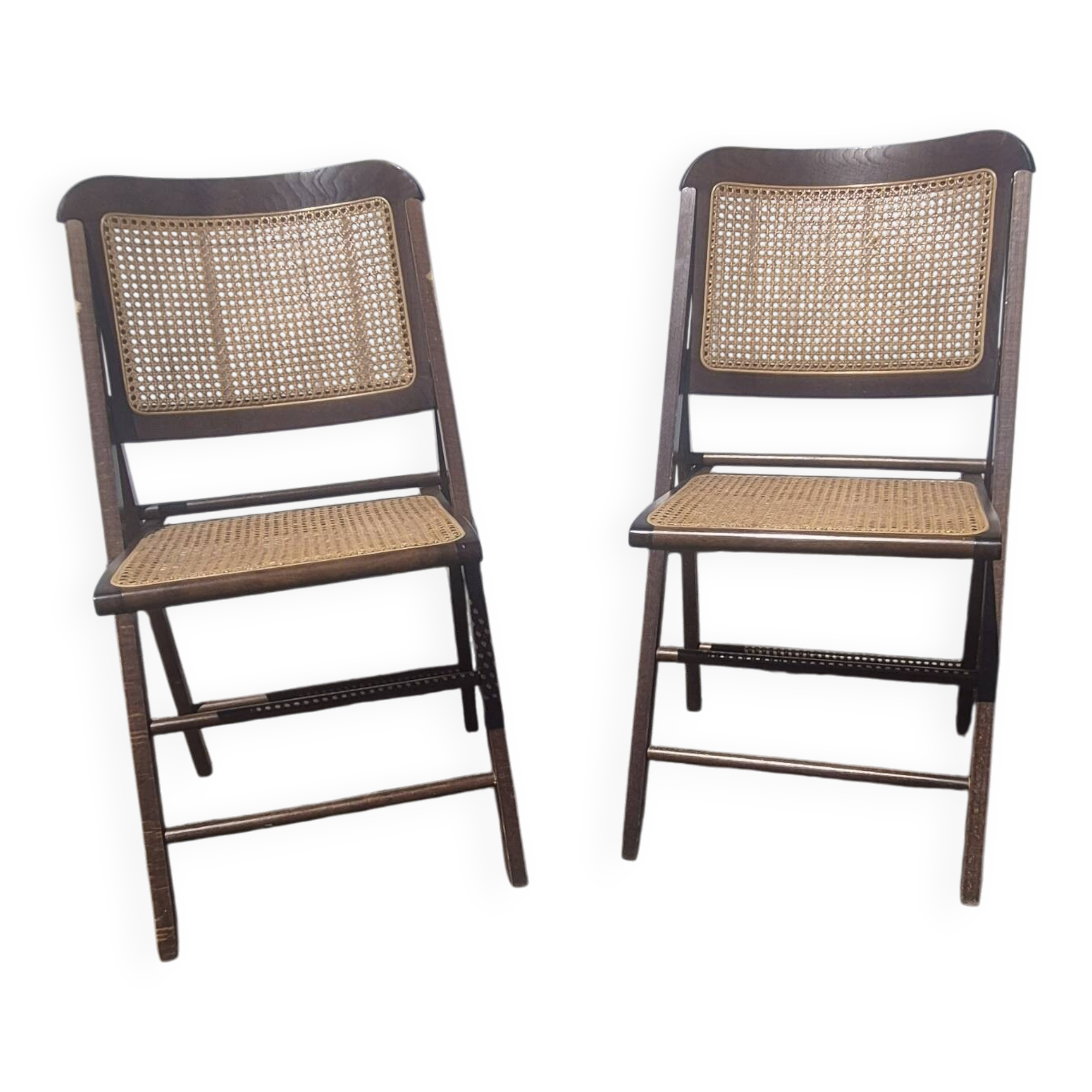 Vintage 2 chaises pliantes bois et cannage