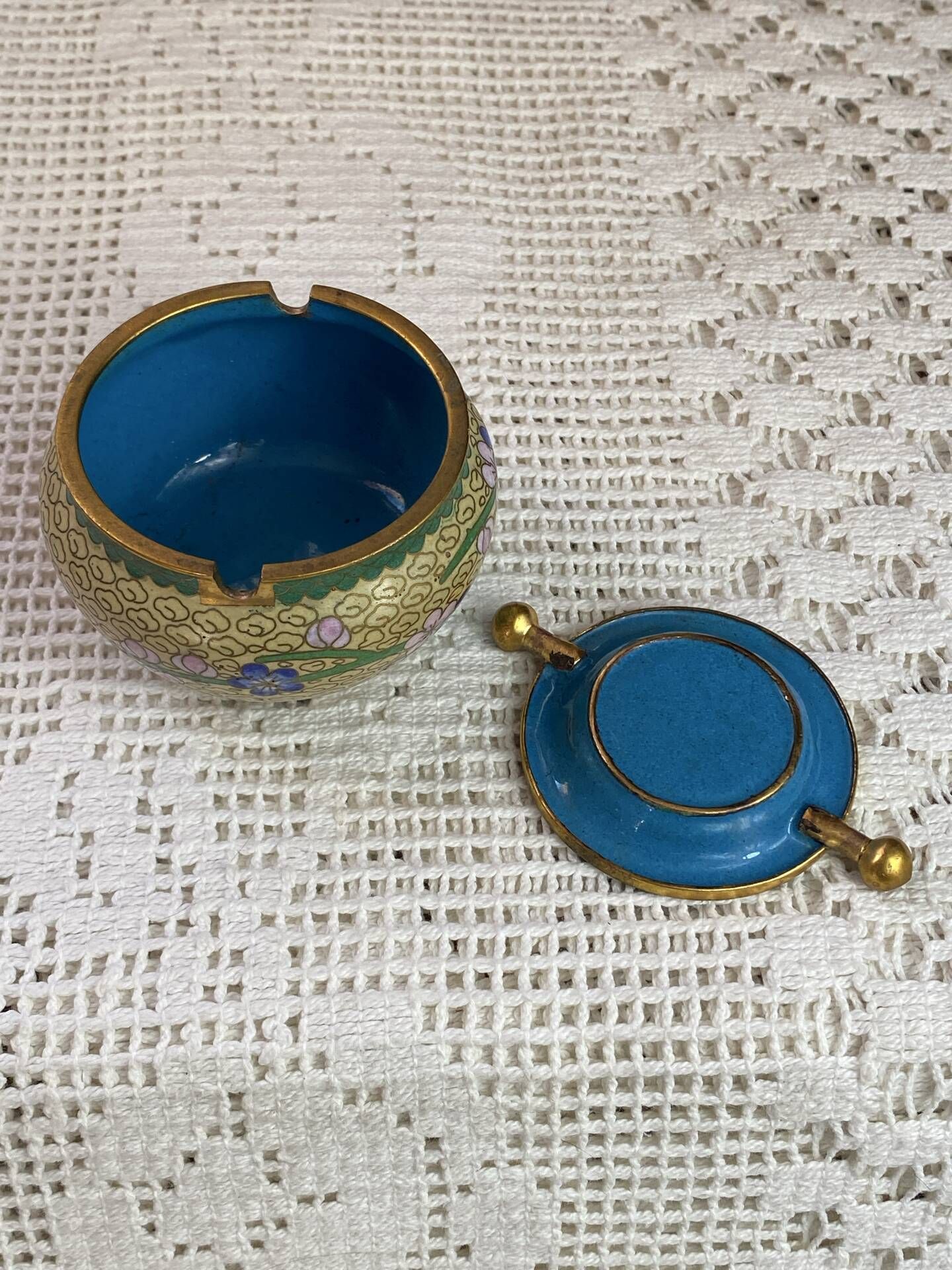 Enamelled brass ashtray