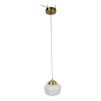 Antique opaline and brass pendant light – vintage globe 15 cm