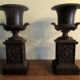 Pair of Medici vases, cast iron, on base