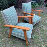 Pair of emerald green fabric armchairs circa 1950