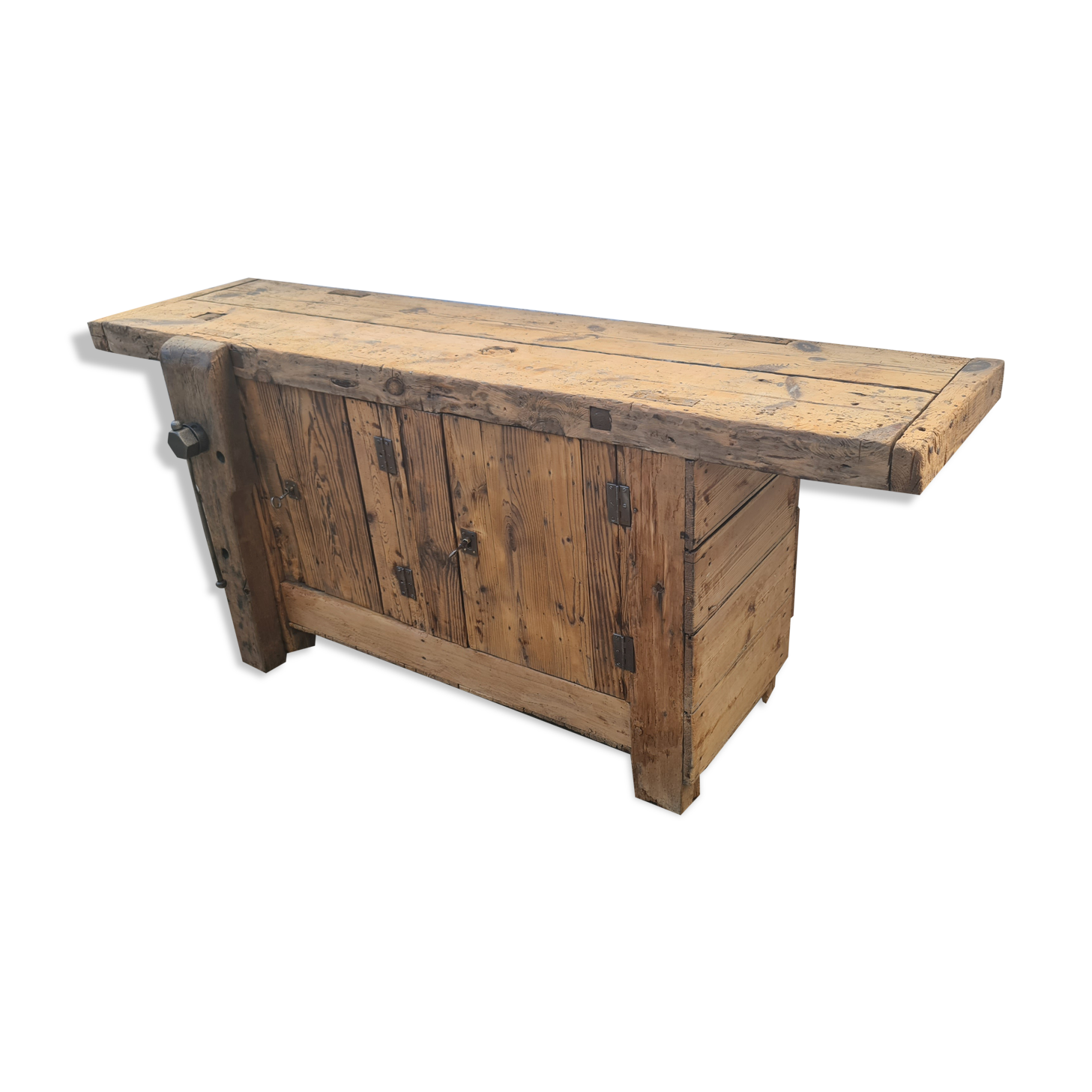 Old two-door fir workshop workbench