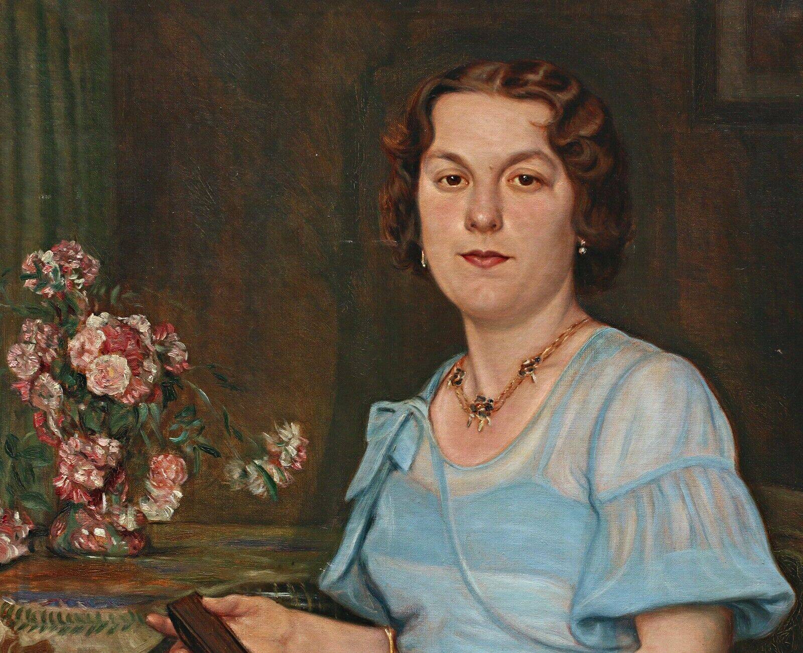 Grand portrait de jeune femme aux fleurs 1904, huile sur toile