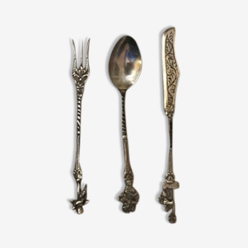 Set 11 of old cutlery with silver metal desert