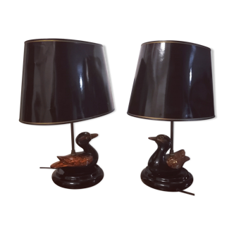 Paire de lampes à poser représentant un couple de canards