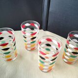 4 Vintage water or orangeade glasses. Screen-printed decoration