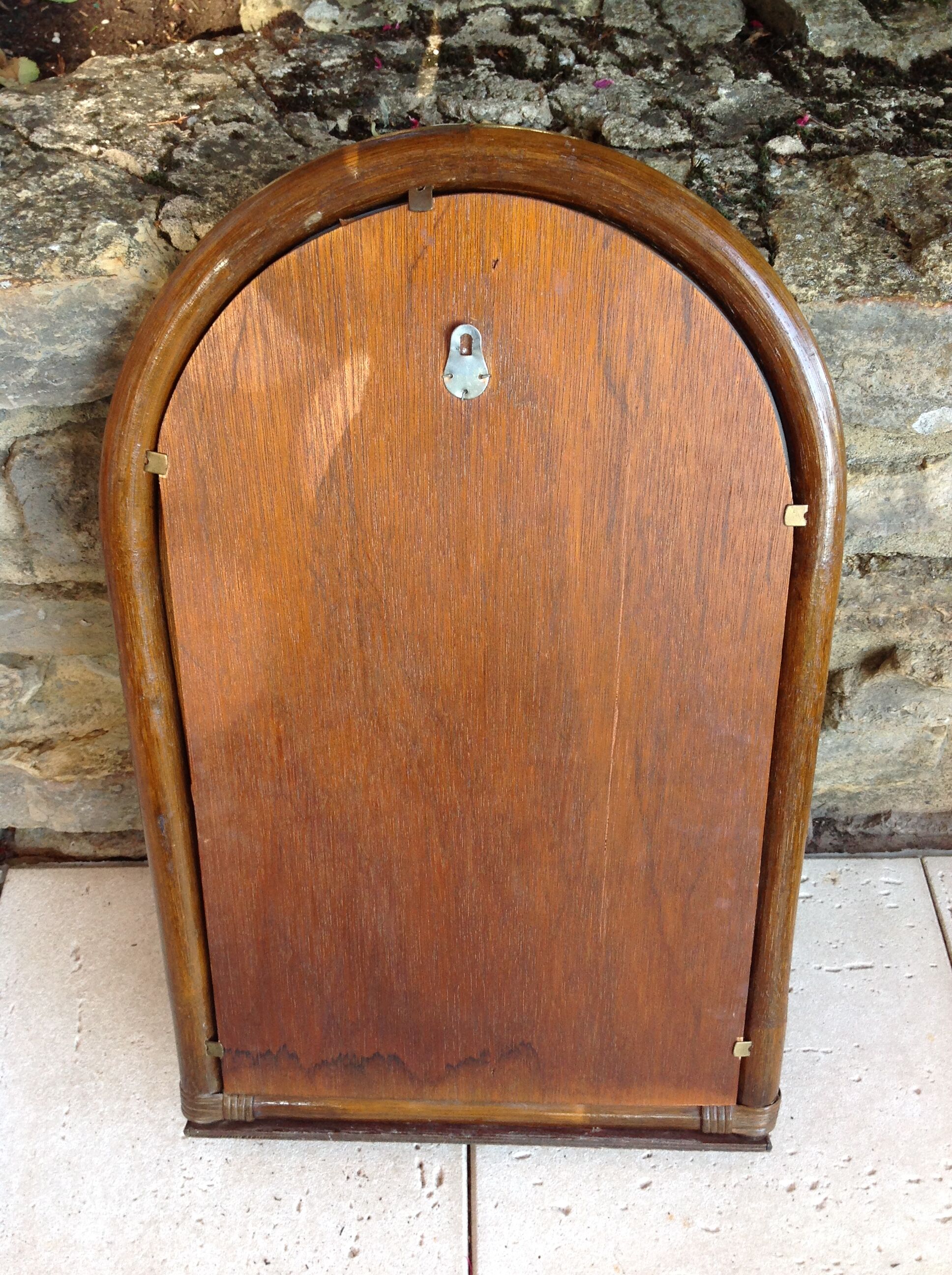 Arched rattan mirror with shelf/vintage 60s-70s