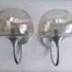 Pair of 1980s chrome metal and smoked glass wall lights