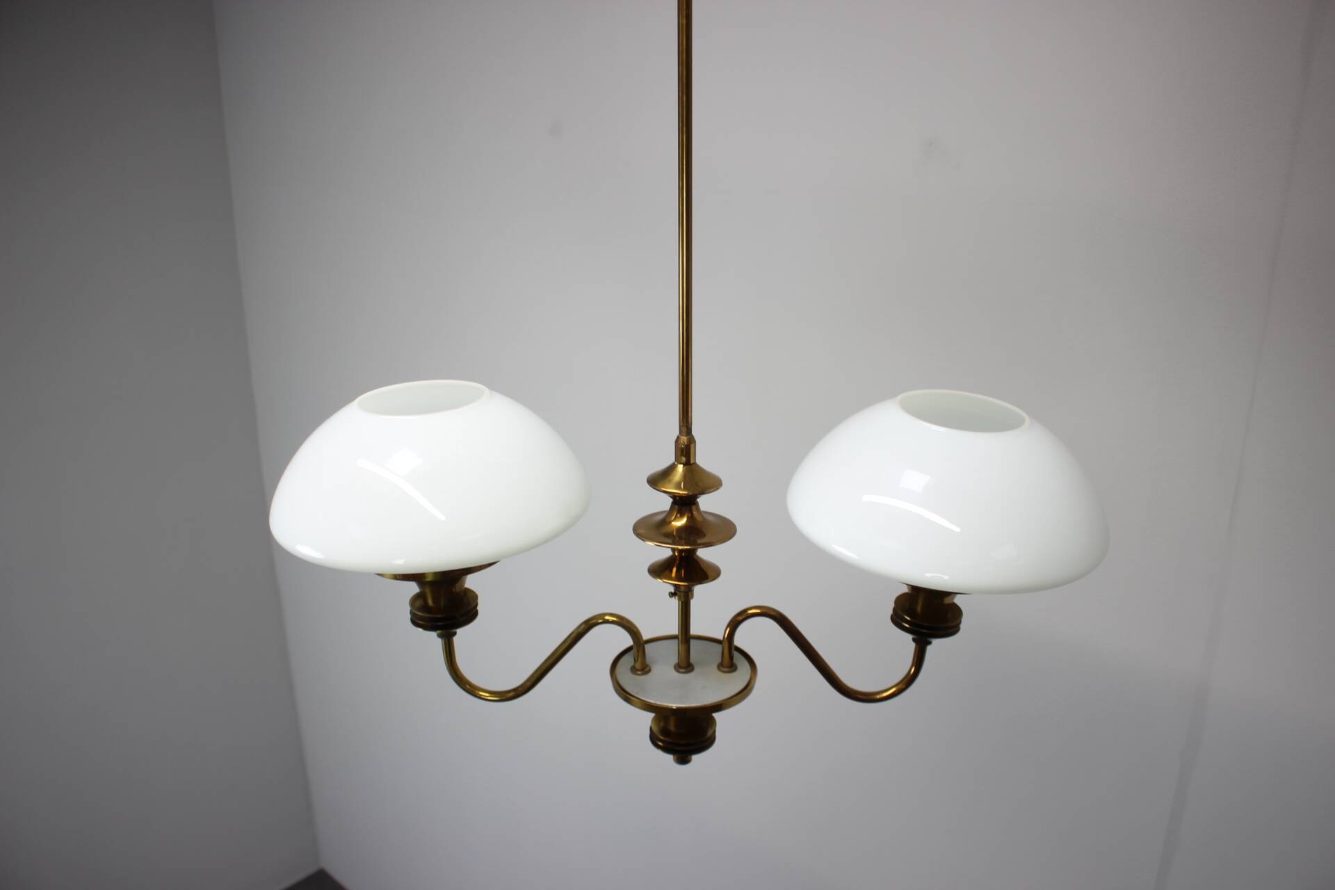 Mid-Century Brass Chandelier, Czechoslovakia, 1970s, Made in Jablonec Glass