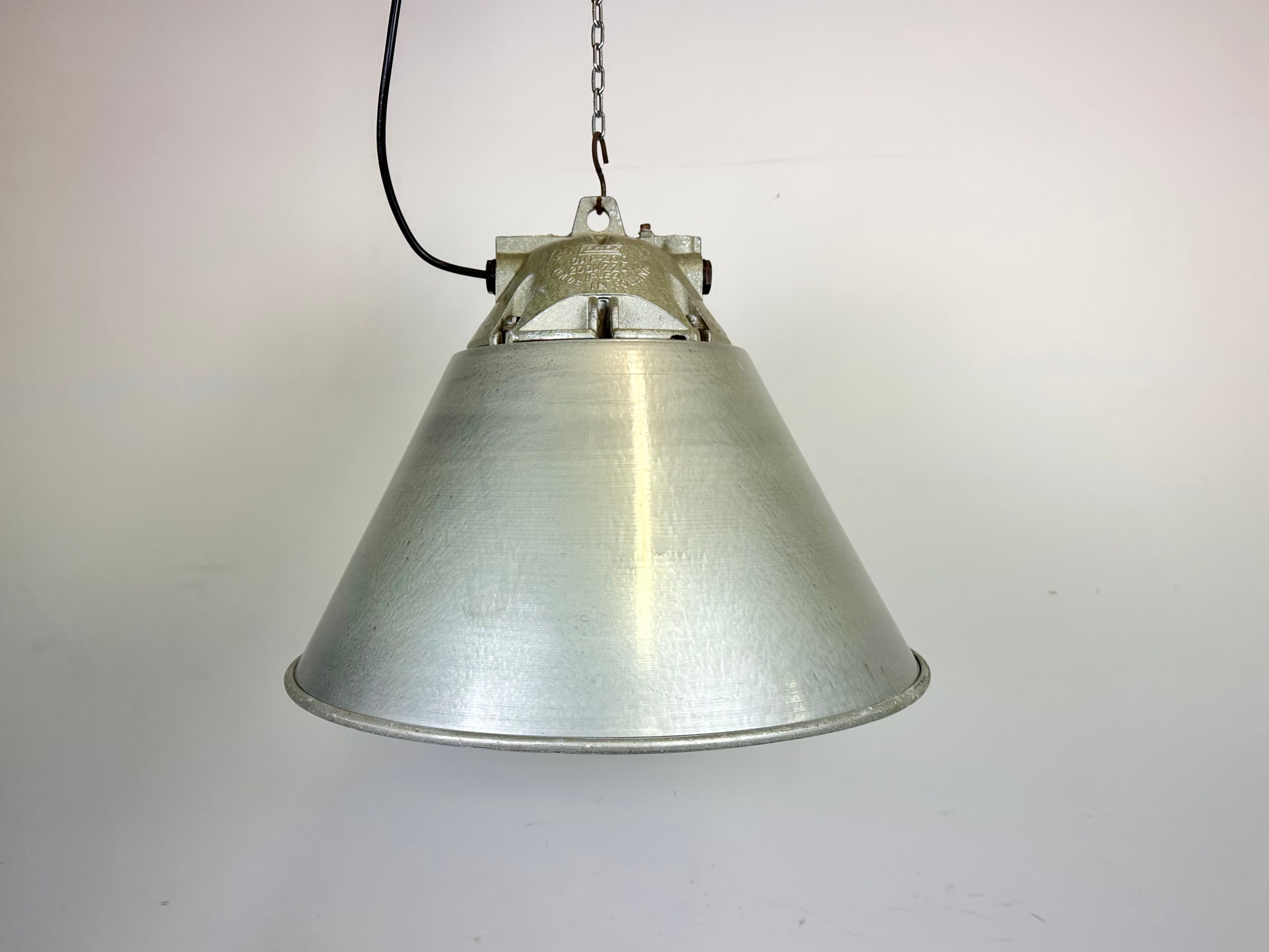 Grey Industrial Explosion Proof Lamp with Aluminium Shade from Zaos, 1970s
