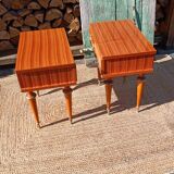 Pair of cherry wood marquetry bedside tables