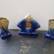 Art deco mantel clock with 2 vintage blue and white ceramic vases