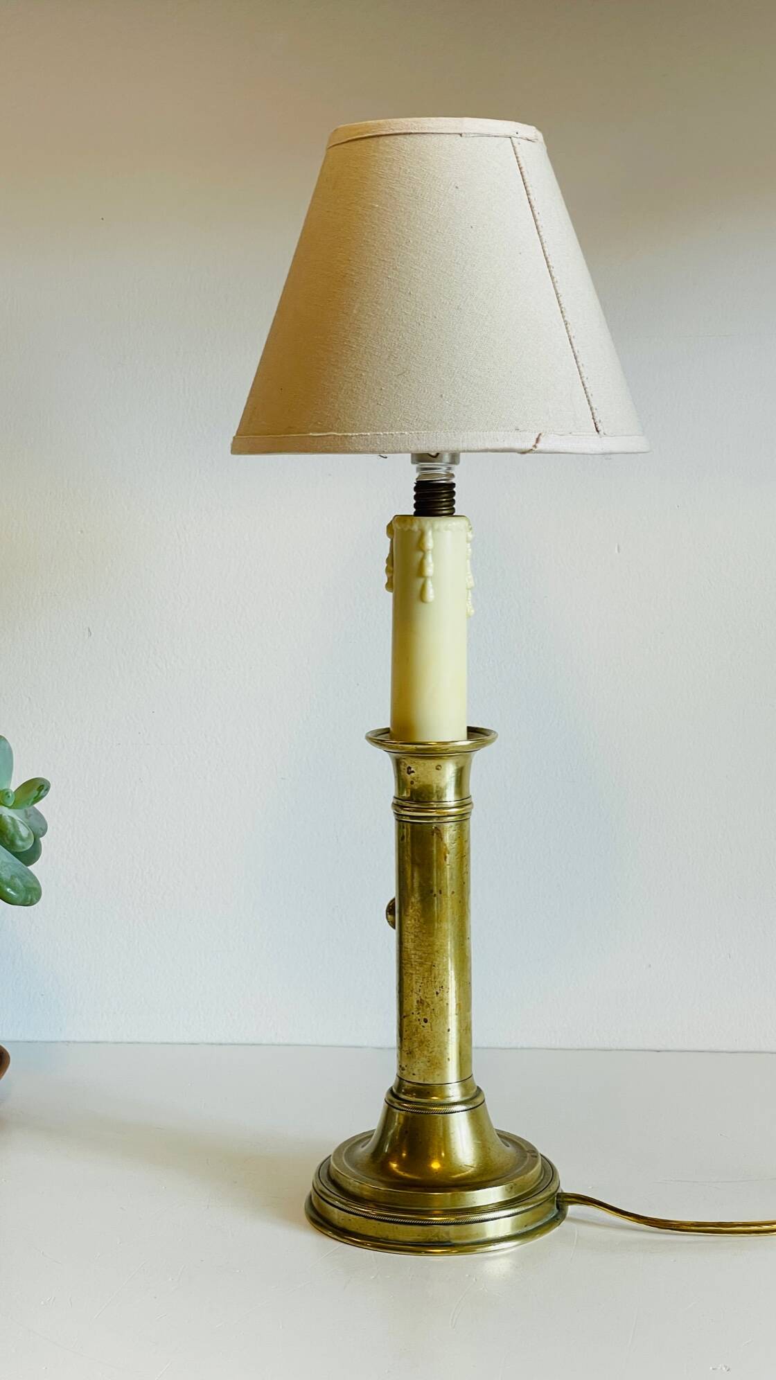 Vintage Solid Brass Candlestick Lamp