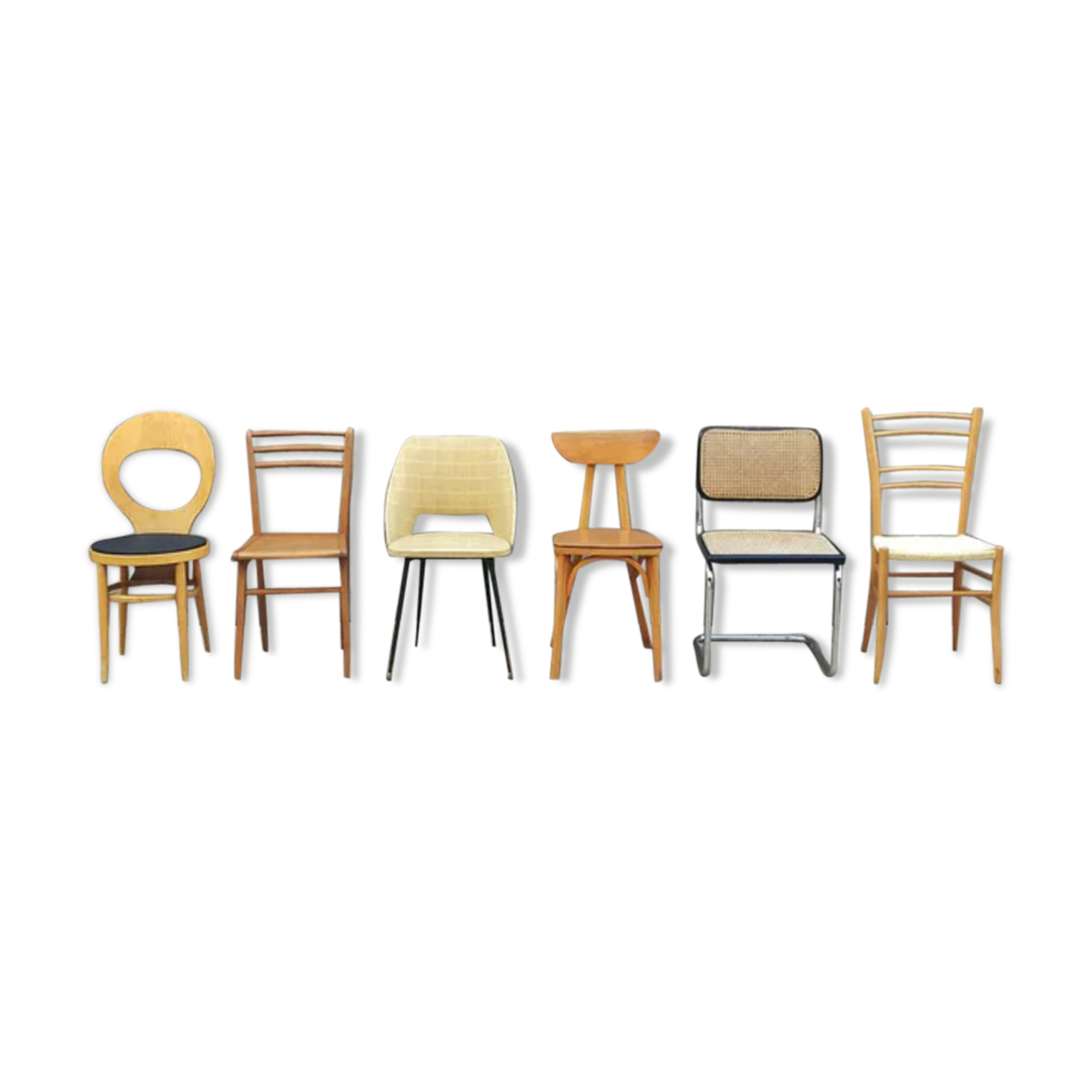 Lot de 6 chaises vintages depareillées
