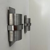 Pair of vintage wall lights, brushed metal and chrome, France 1970