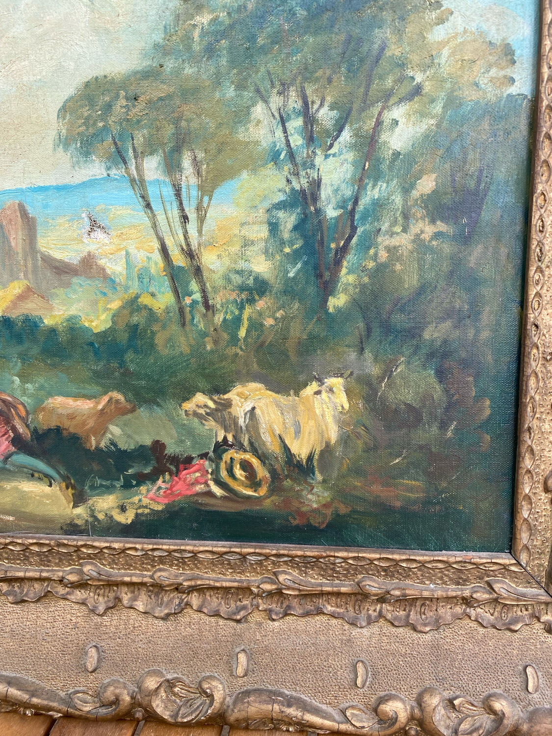 Oil painting on canvas – Pastoral scene – Boucher style – 19th century