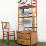 Vintage 1960s Rattan Bamboo Bookcase Shelf Buffet